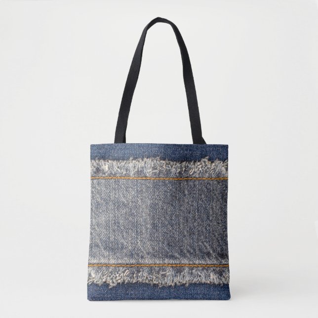 Denim Blue Jeans: Casual Double Patch Tote Bag (Front)