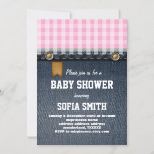 denim, blue jeans, cowboy, western baby shower invitation