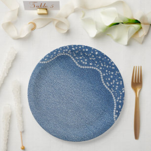 Denim Blue Jeans Diamond  Paper Plate