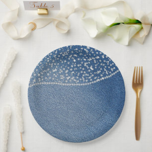 Denim Blue Jeans Diamond Paper Plate