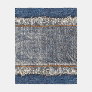 Denim blue jeans fabric frame. Bleached denim fabr Fleece Blanket