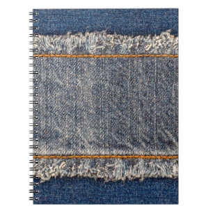 Denim blue jeans fabric frame. Bleached denim fabr Notebook