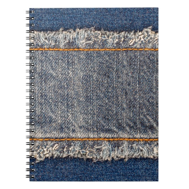 Denim blue jeans fabric frame. Bleached denim fabr Notebook (Front)