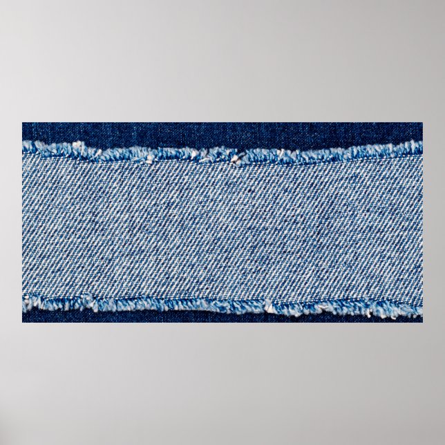 Denim blue jeans fabric frame. Bleached denim fabr Poster (Front)