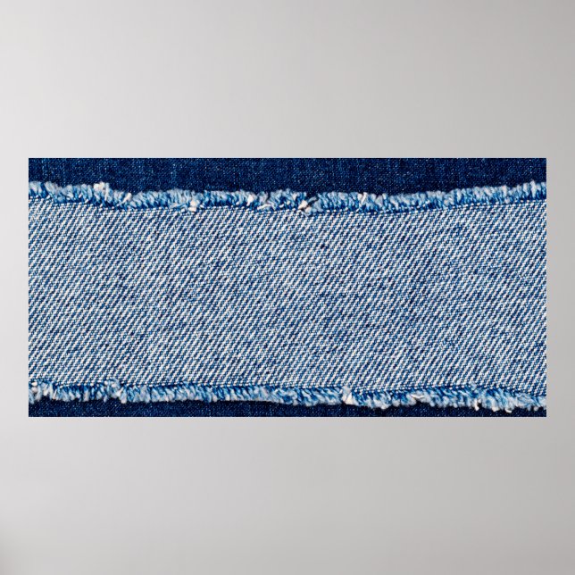 Denim blue jeans fabric frame. Bleached denim fabr Poster (Front)