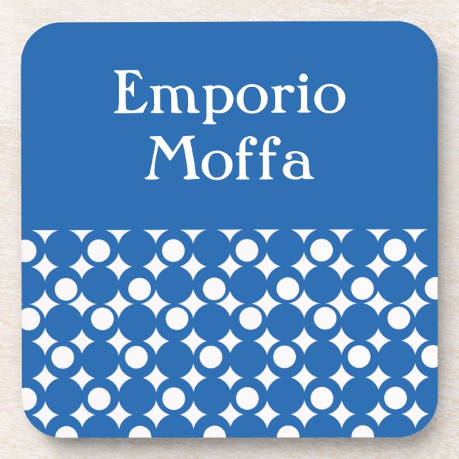 Denim Blue Mod Ball Design @ Emporio Moffa w/ text Coaster (Front)