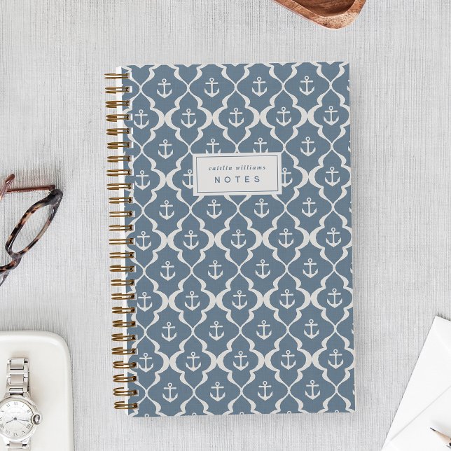 Denim Blue Nautical Anchor Ogee Personalised Notebook (Creator Uploaded)