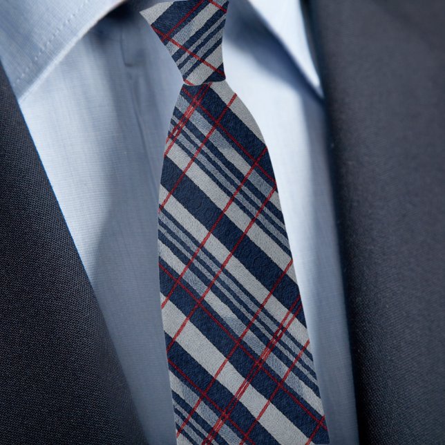 Denim Blue Navy Red Angle Stripes Pattern Necktie (Creator Uploaded)