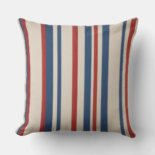 Denim Blue off-shite and red stripes Cushion