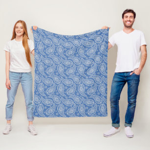 Denim Blue Paisley Pattern Fleece Blanket