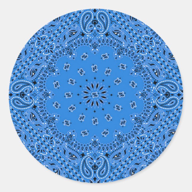 Denim Blue Paisley Western Bandanna Scarf Print Classic Round Sticker (Front)