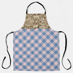 "Denim Blue, Pearly Pink"  Gingham & Lace Apron