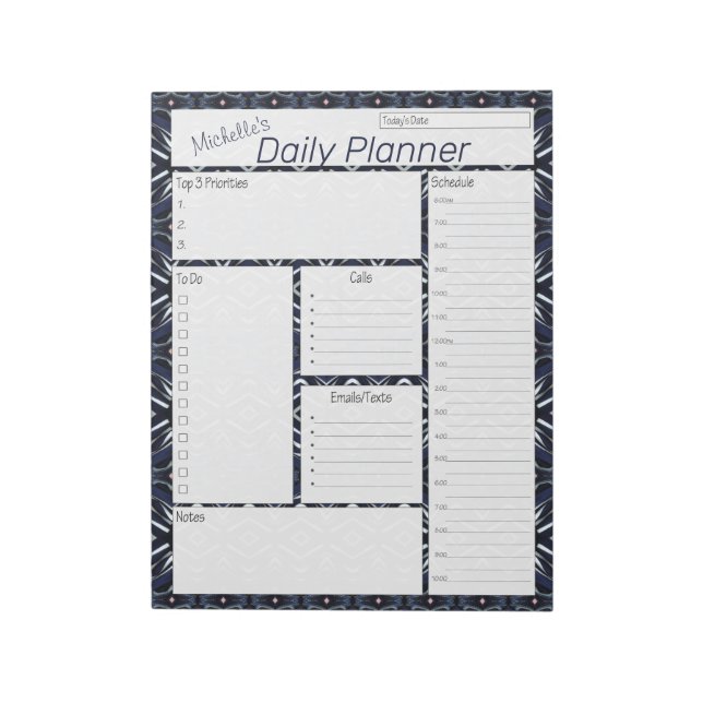 Denim Blue Personalised Daily Planner Notepad (Rotated)