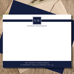 Denim Blue Professional Monogram Business Card
