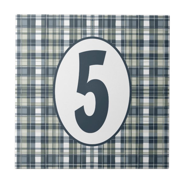 Denim Blue Sage Green and White Customisable Ceramic Tile (Front)