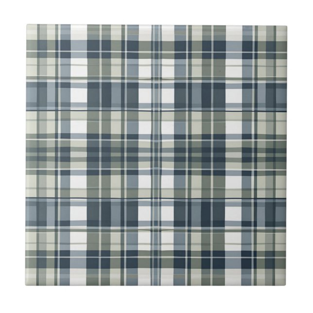 Denim Blue Sage Green White Ceramic Tile (Front)