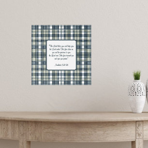 Denim Blue Sage Green White Plaid Blessing  Poster