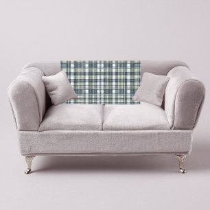 Denim Blue Sage Green White Plaid Fleece Blanket