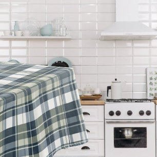 Denim Blue Sage Green White Plaid Tablecloth