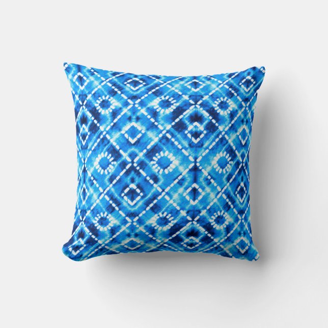 Denim blue tie die texture repeat modern pattern cushion (Front)