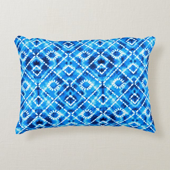 Denim blue tie die texture repeat modern pattern decorative cushion (Front)