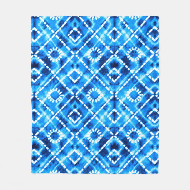 Denim blue tie die texture repeat modern pattern fleece blanket (Front)