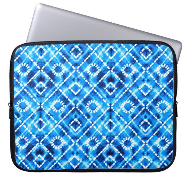 Denim blue tie die texture repeat modern pattern laptop sleeve (Front)