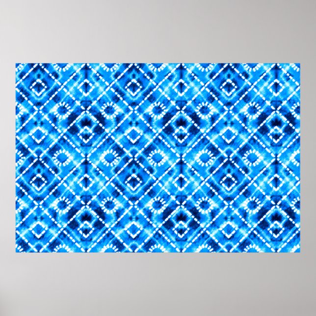 Denim blue tie die texture repeat modern pattern poster (Front)