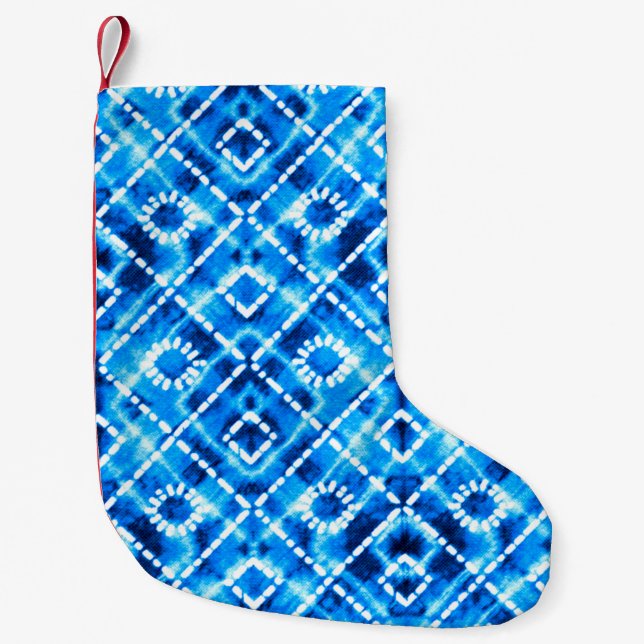 Denim blue tie die texture repeat modern pattern small christmas stocking (Front)