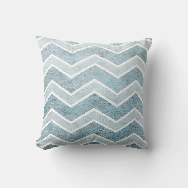 Denim Blue Watercolor Wash Large Chevron Pillow (Front)