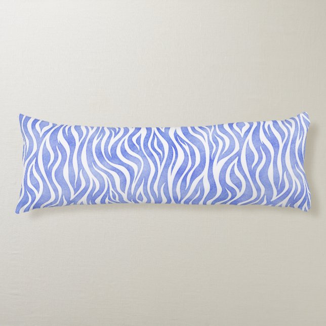 Denim Blue Watercolor Zebra Pattern Body Cushion (Front)