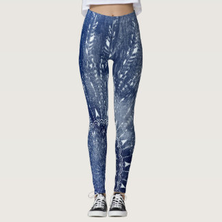 Denim Blue & White Mandala Mix Design Leggings