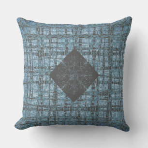 Denim Blue X's and O's Pattern Grey Check Cushion