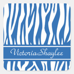 Denim Blue Zebra Print with custom text Square Sticker