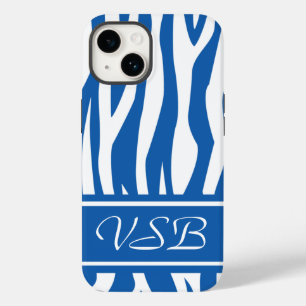 Denim Blue Zebra Print with monogram Case-Mate iPhone 14 Case