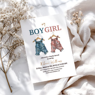Denim Boy or Girl Pink and Blue Jean Gender Reveal Invitation