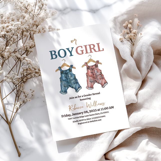 Denim Boy or Girl Pink and Blue Jean Gender Reveal Invitation (Creator Uploaded)