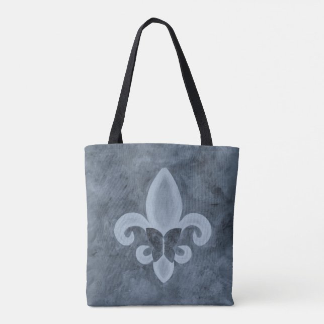 Denim Butterfleur | Blue Fleur de Lis Butterfly Tote Bag (Back)