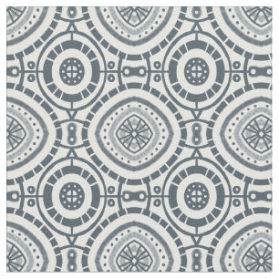 Denim Circular Geometric Tile Pattern Fabric