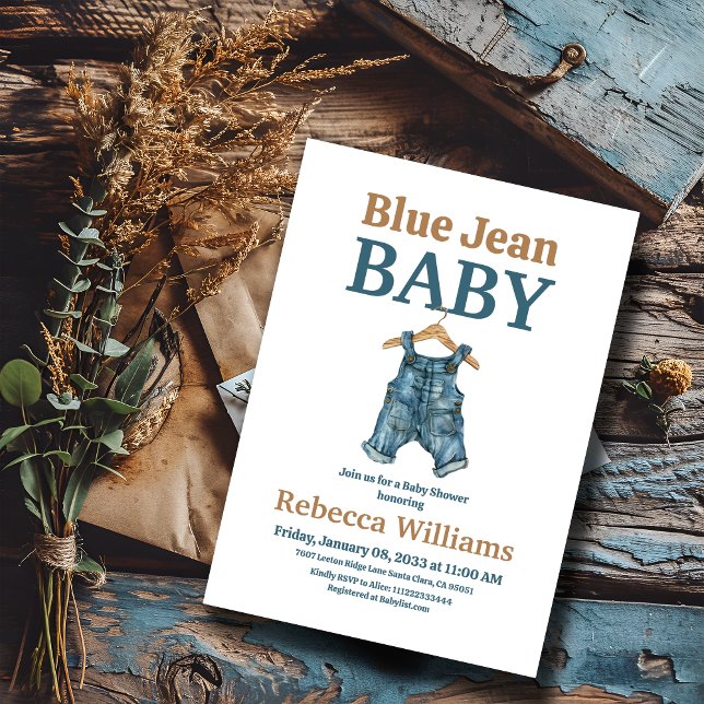Denim Clothesline Boy Blue Jean Baby Shower Invitation (Creator Uploaded)