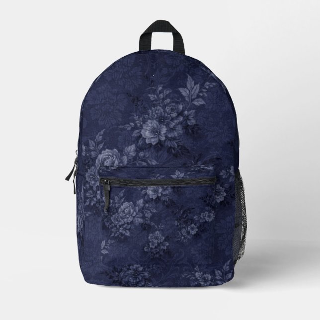 Denim Colour Navy Blue Floral Backpack (Front)