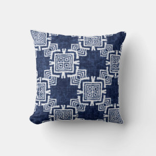 Denim coloured tribal ethnic seamless pattern cushion