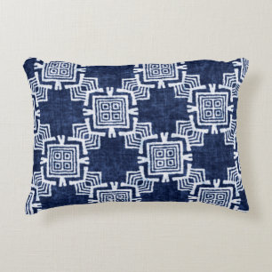 Denim coloured tribal ethnic seamless pattern decorative cushion