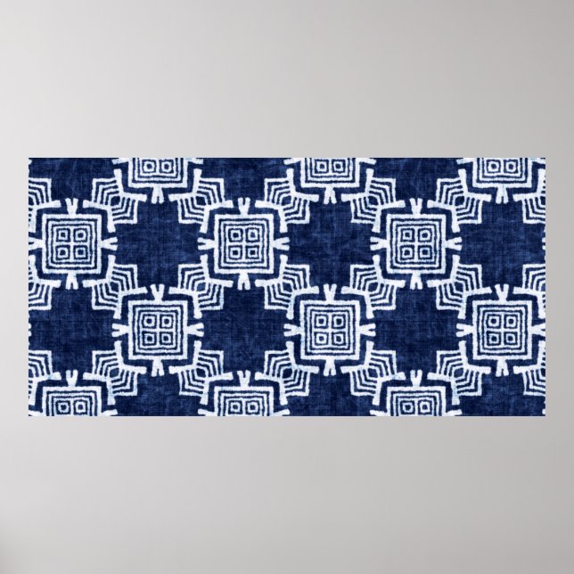 Denim coloured tribal ethnic seamless pattern poster (Front)