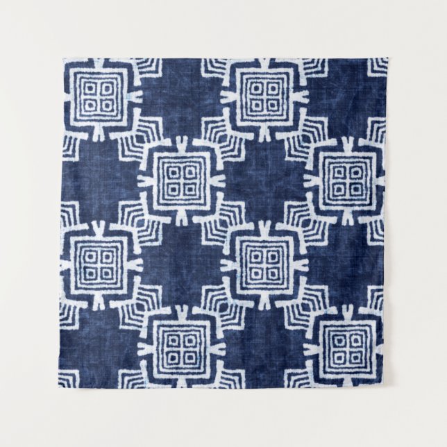 Denim coloured tribal ethnic seamless pattern tapestry (Front)