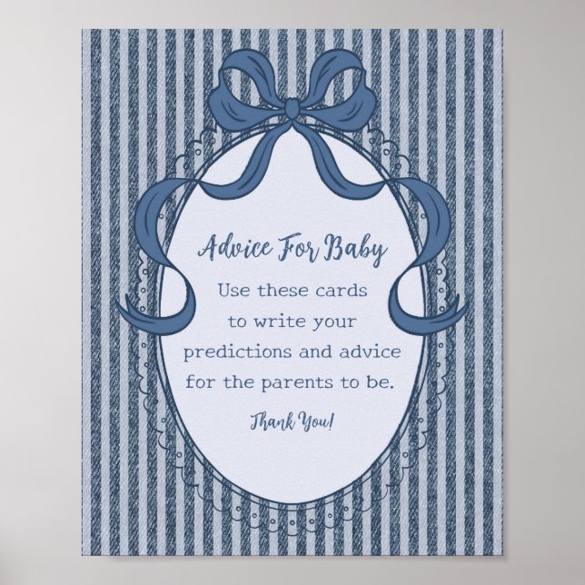 Denim Coquette Bow Blue Jean Advice for Baby Poster (Front)