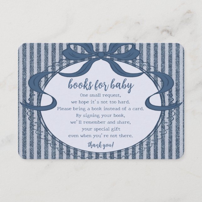 Denim Coquette Bow Blue Jean Baby Books for Baby Enclosure Card (Front)