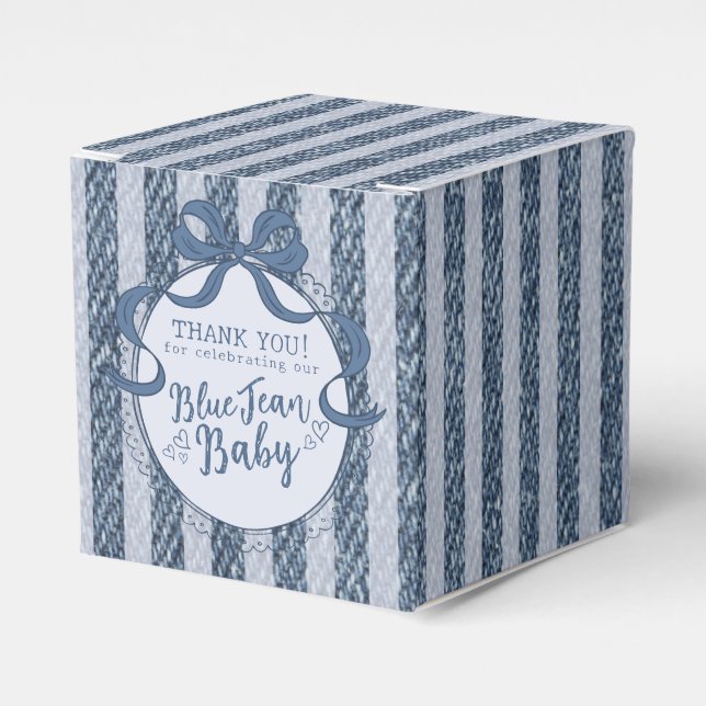 Denim Coquette Bow Blue Jean Baby Shower Favor Box (Front Side)