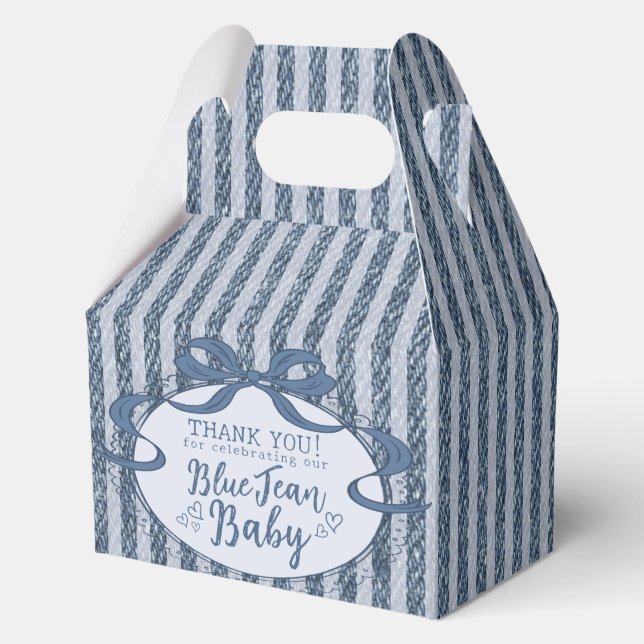 Denim Coquette Bow Blue Jean Baby Shower Favor Box (Front)