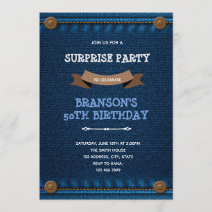 Denim cowboy birthday theme invitation